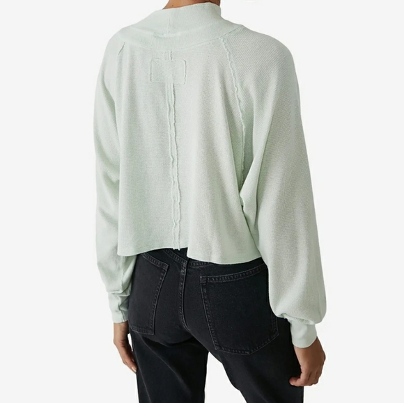 NWT Free People Fun Times Turtle Thermal Pullover, Iced Sage - Picture 2 of 9